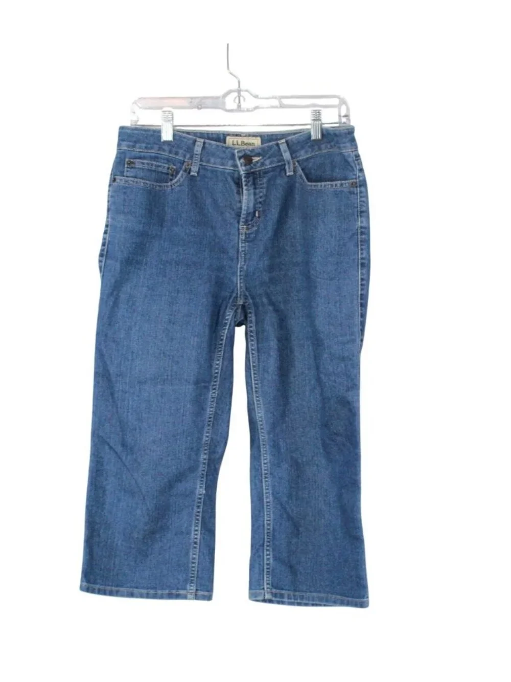 LL Bean Women's Favorite Fit Straight Jeans Blue Stretch Denim Pants Size 8 Pet